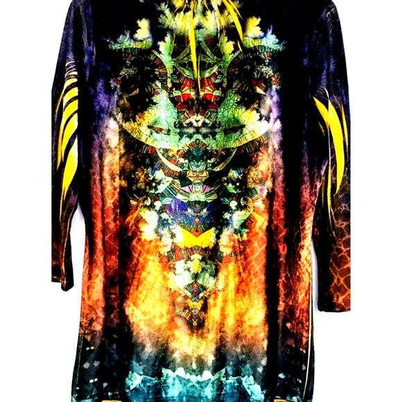 One World Womens L Tunic Boho Velvet Studded Art Fairy DRAGON WINGS Grunge Goth - Picture 2 of 6